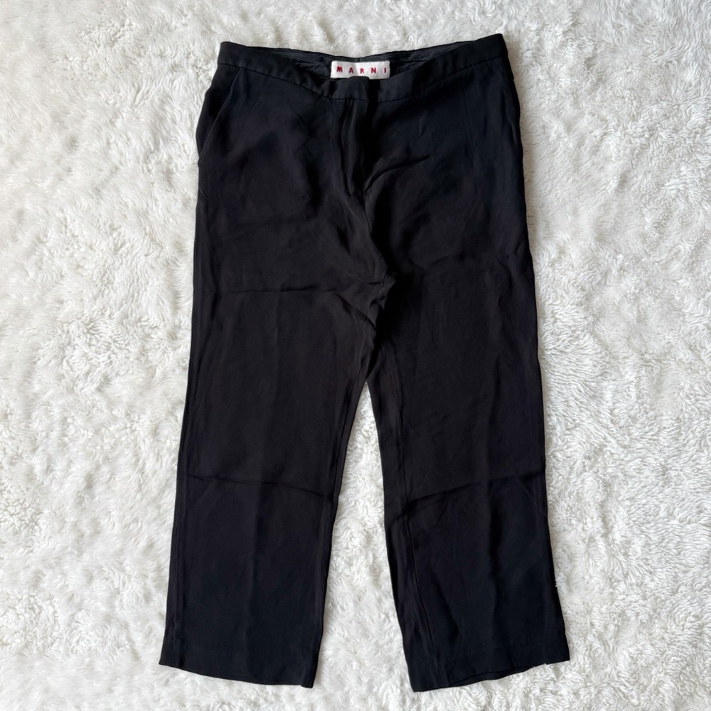 MARNI Woman Black Satin Cropped Pant SIZE42 / MEDIUM Classic Preppy Contemporary